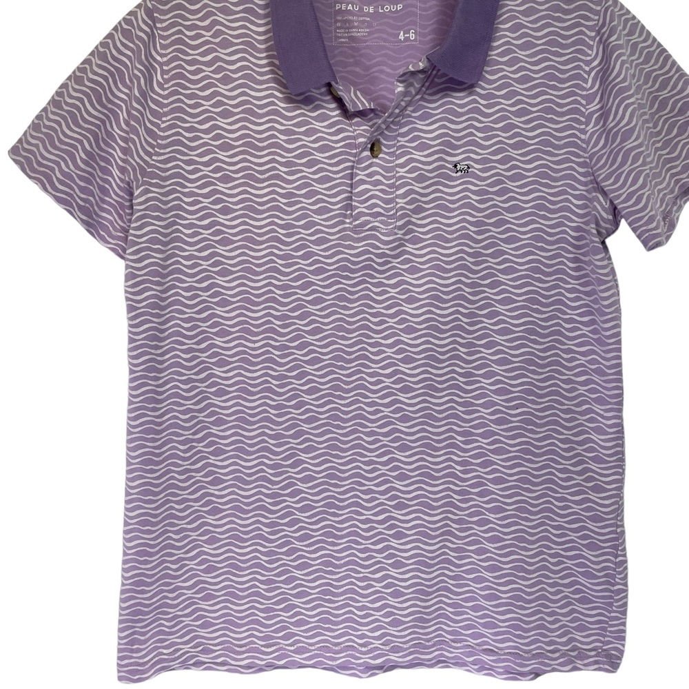 Peau De Loup Womens Sz 4-6 Small Violet W/White Stripes Polo Shirt (U38)